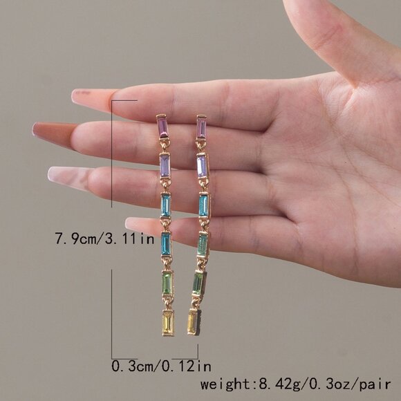 5/$25 Multi Color Crystal Long Drop Earrings - Picture 6 of 6